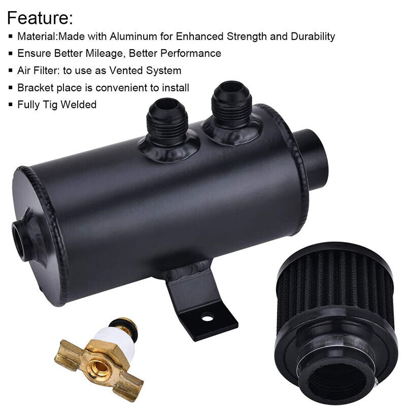 Universal Oil Catch Can Kit Reservoir Baffled Tank with Breather Filter Aluminum