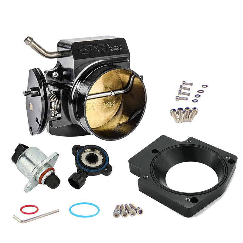 Black 92mm Throttle Body+TPS IAC Adapter Plate for Chevy GM III LSX LS LS1 LS2