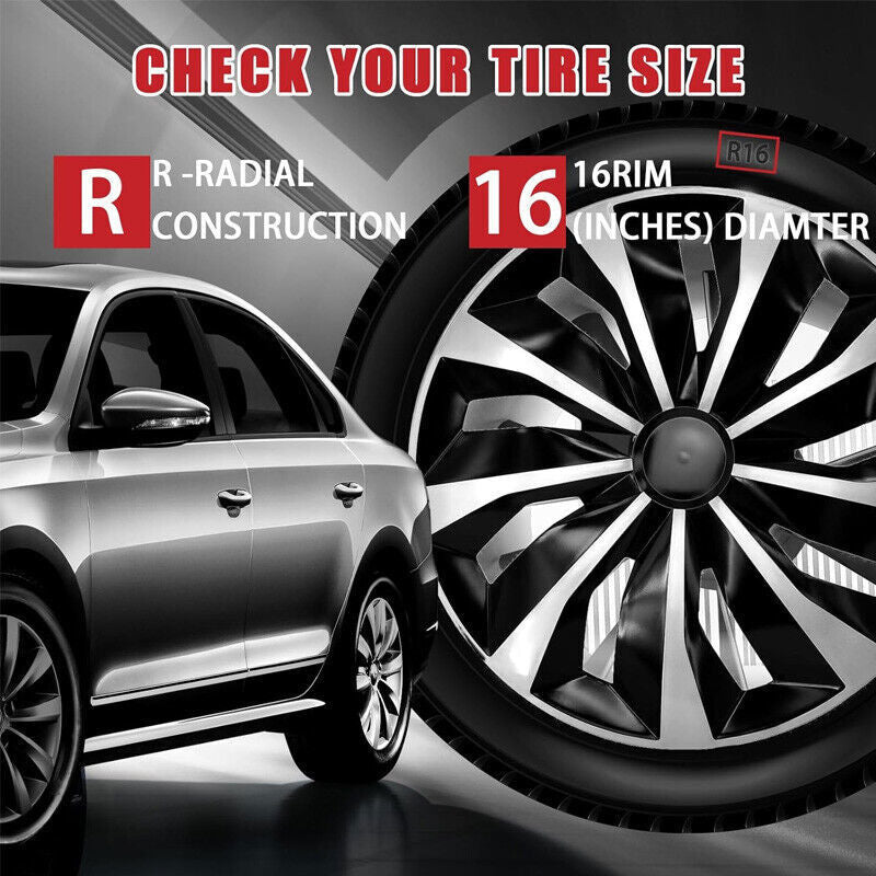 4X 16" Inch Wheel Covers Snap On Full Hub Caps Fit for R16 Tire & Steel Rim