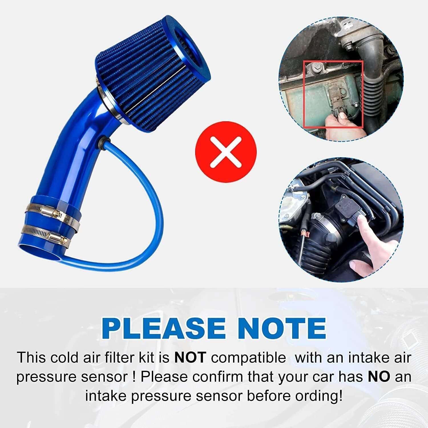3" Cold Air Intake Pipe Universal Induction Kit Aluminum Hose With Filter Blue