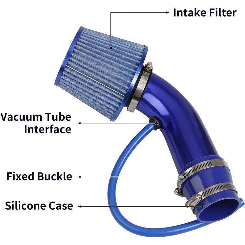 3" Cold Air Intake Pipe Universal Induction Kit Aluminum Hose With Filter Blue