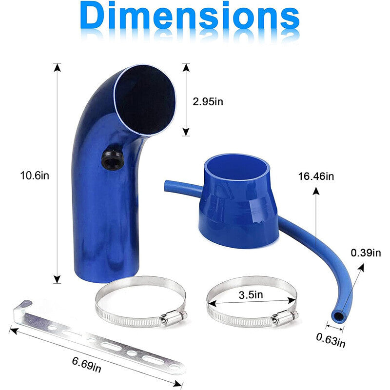 3" Cold Air Intake Pipe Universal Induction Kit Aluminum Hose With Filter Blue