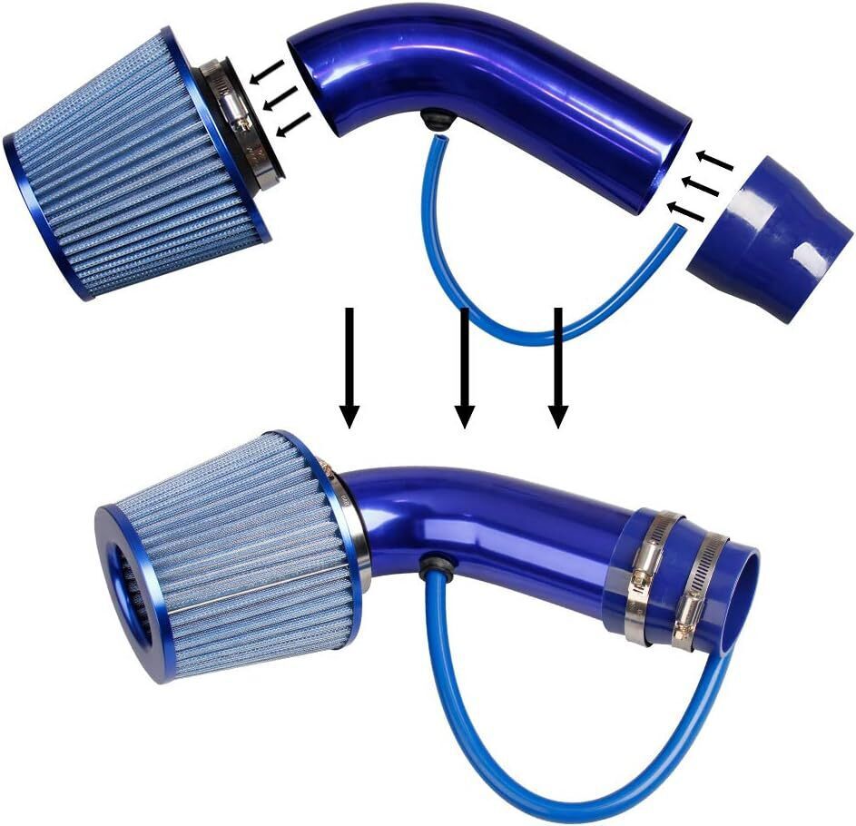 3" Cold Air Intake Pipe Universal Induction Kit Aluminum Hose With Filter Blue