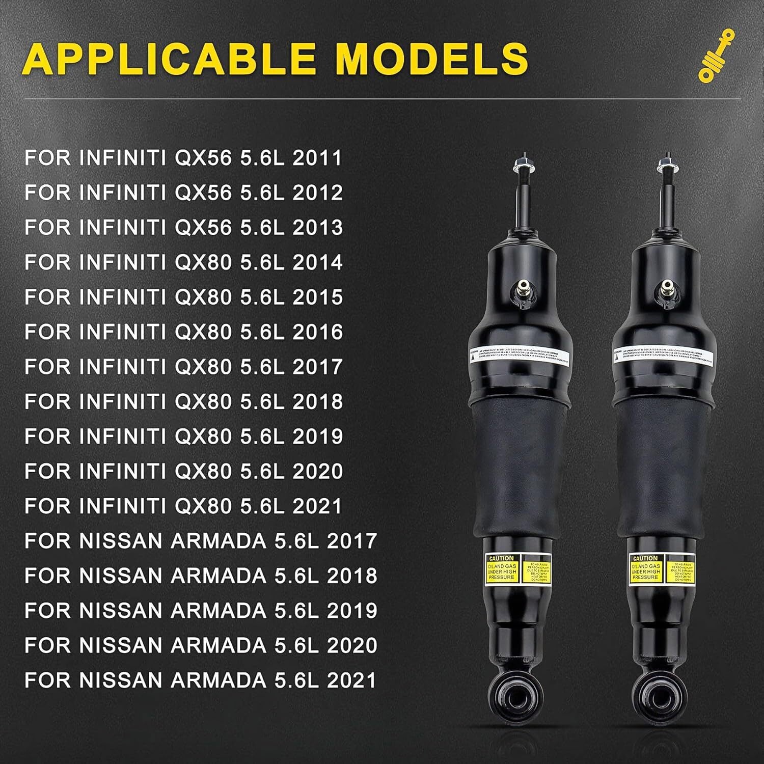 2PCS Rear Air Suspension Shock Struts For 2011-2021 Infiniti QX56 QX80 Armada