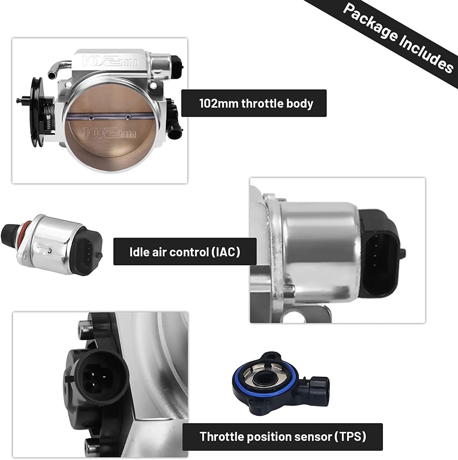 102mm Throttle Body +TPS IAC + Throttle Cable Bracket For LS1 LS2 LS3 LS6 Sliver