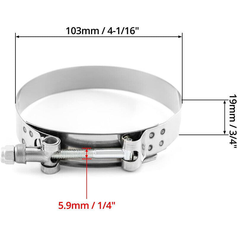 2 PCS 3.5" T-Bolt Hose Clamp Stainless Steel  95 - 103mm Turbo Intake Intercoole