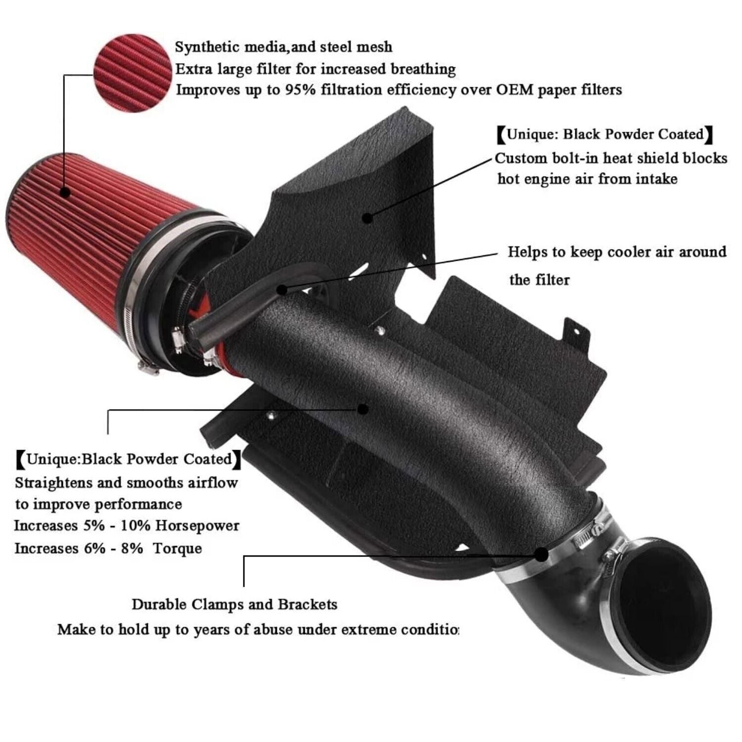 4" Cold Air Intake Kit With Filter For GMC Chevy Chevrolet 1500 2500 5.3L 6.0L