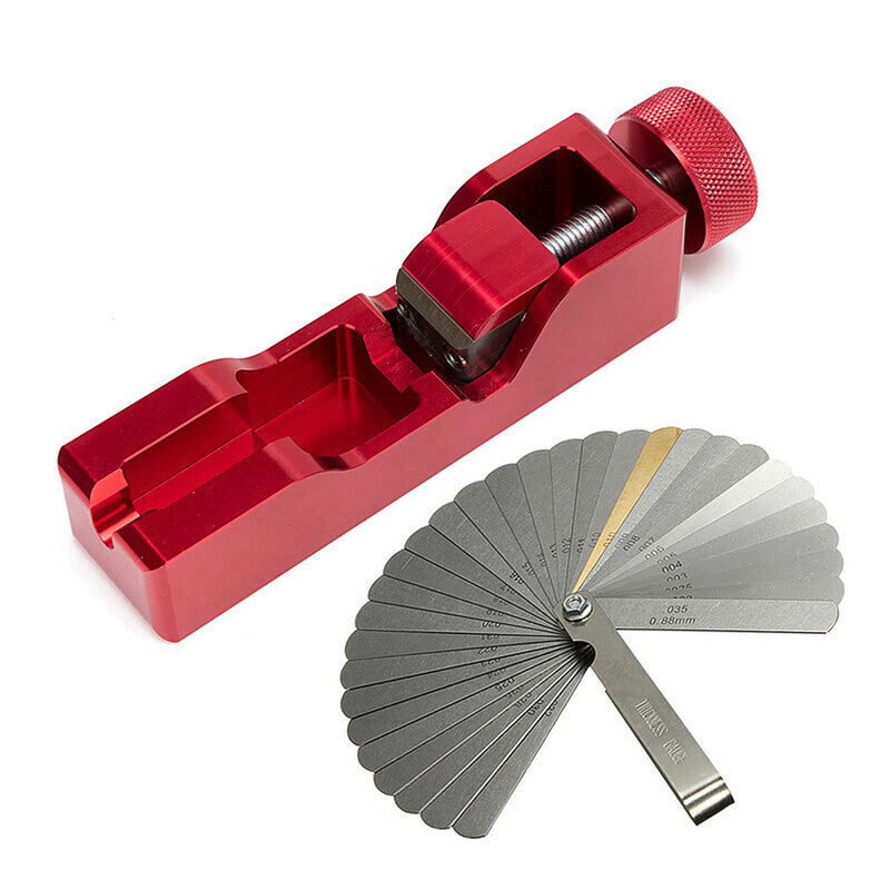 Engine Spark Plug Gap Gapper Tool with 32 Blades Measuring Tool Metric SAE Red