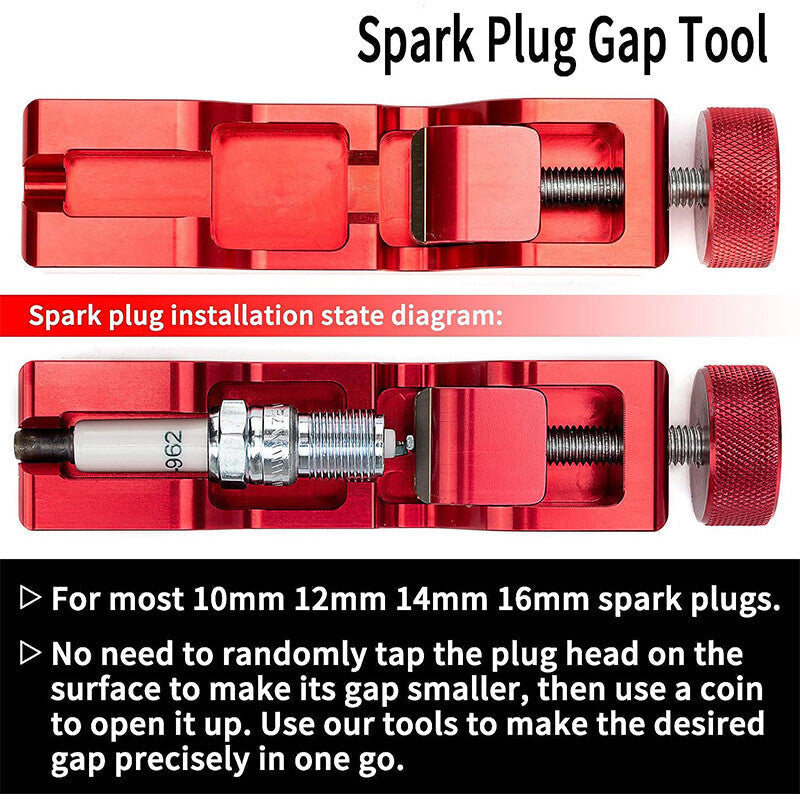 Engine Spark Plug Gap Gapper Tool with 32 Blades Measuring Tool Metric SAE Red