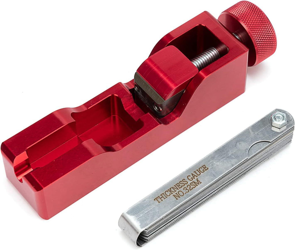 Engine Spark Plug Gap Gapper Tool with 32 Blades Measuring Tool Metric SAE Red