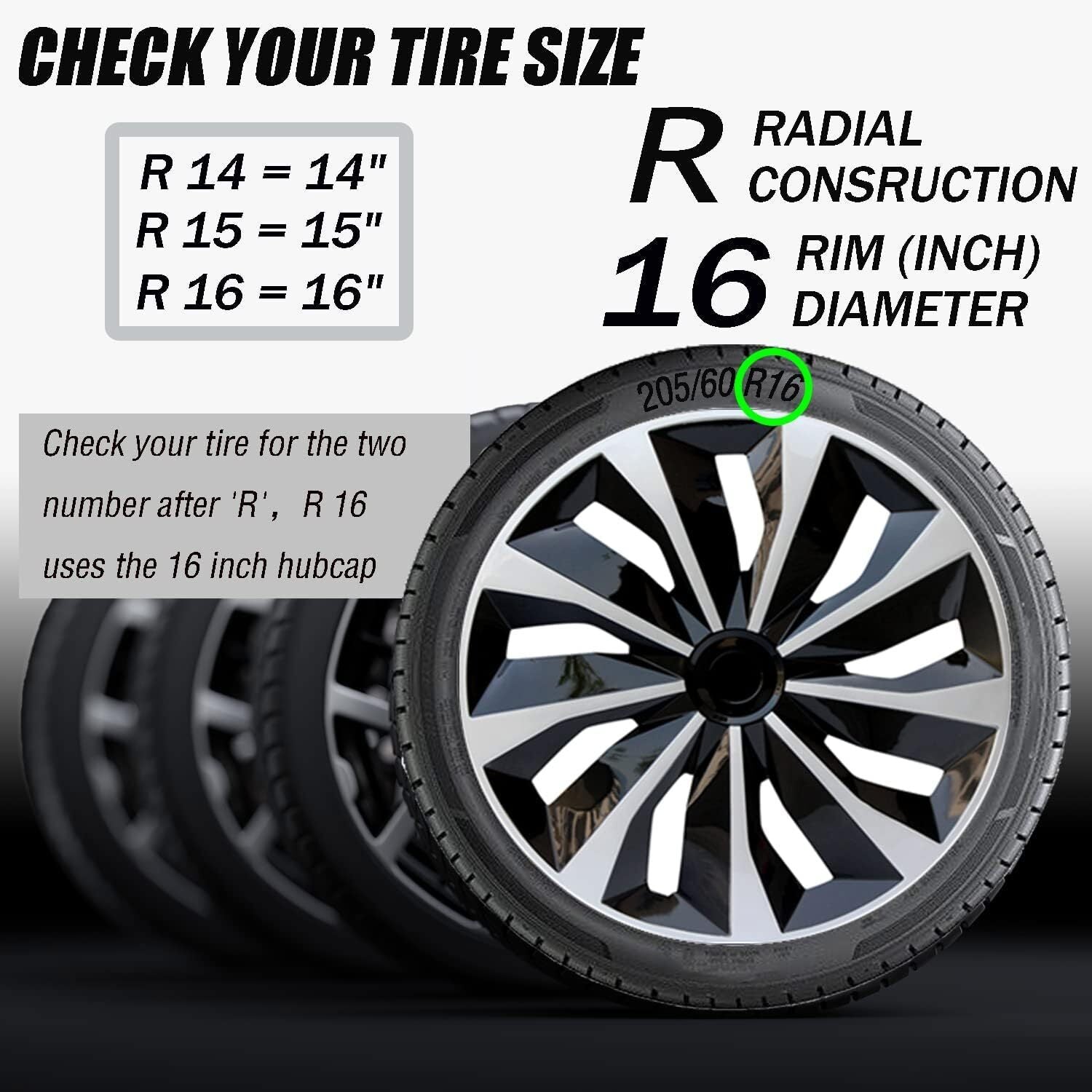 NEW 16" Set of 4 Snap On Full Hub Caps Wheel Covers for R16 Tire & Steel Rim US