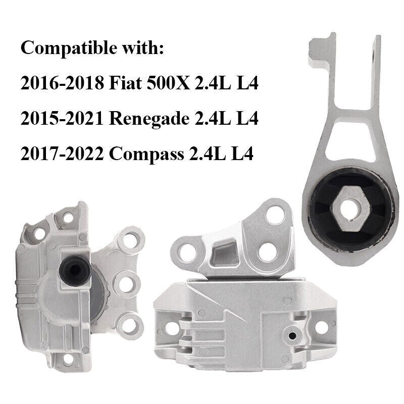 3Pcs Engine Mounts & Transmission Mount Set For Jeep Renegade Fiat 500X L4-2.4L