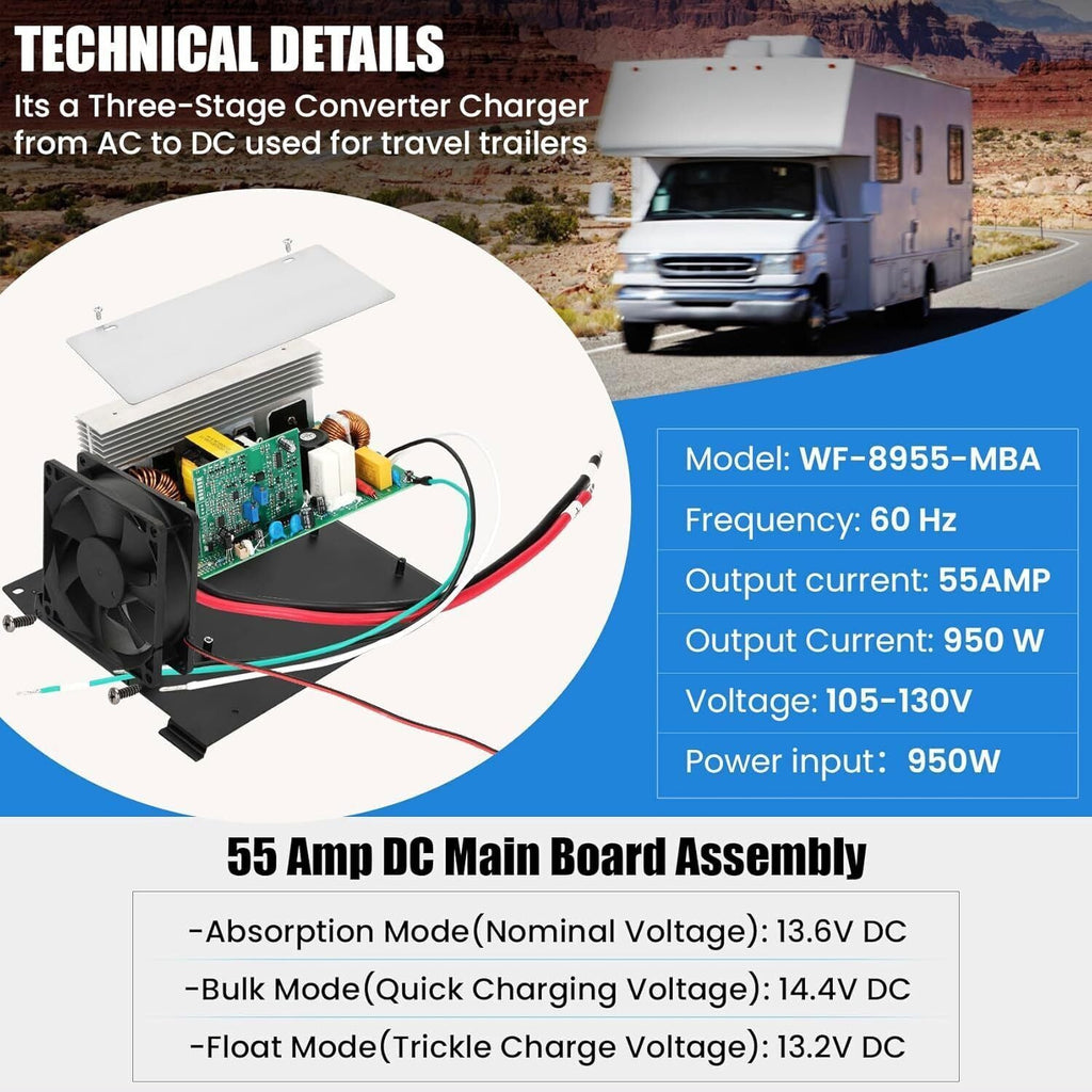 For RV WF-8955-AD-MBA 55Amp Converter 12VDC Main Board Assembly Replacement Unit