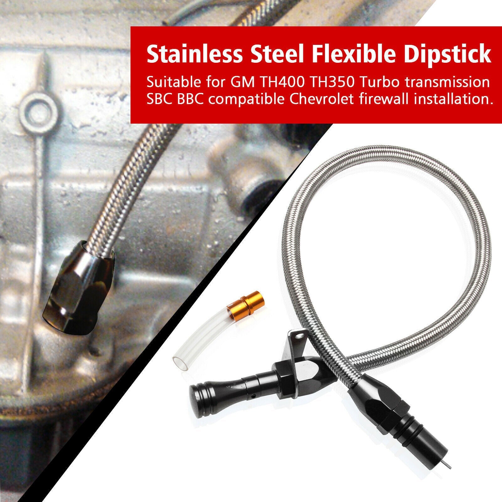 Flexible Stainless Transmission Dipstick Fit for Chevy TH-350/TH-400 Turbo SBC