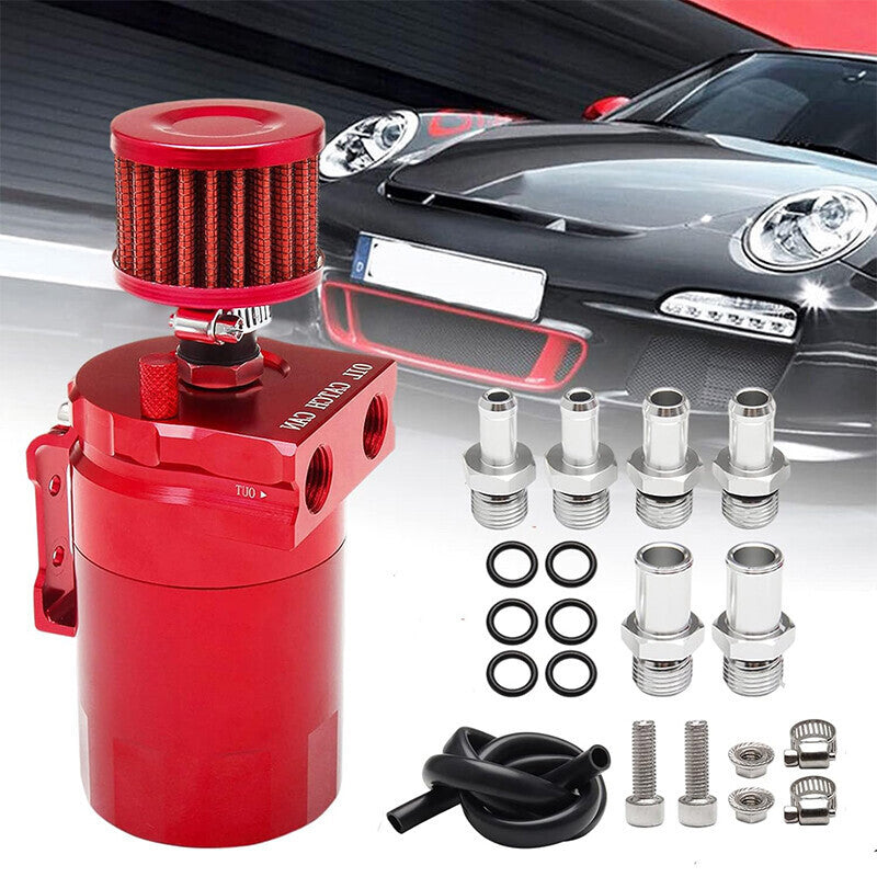 Oil Catch Can Kit Reservoir Tank Engine Red Polish Baffled Universal Aluminum