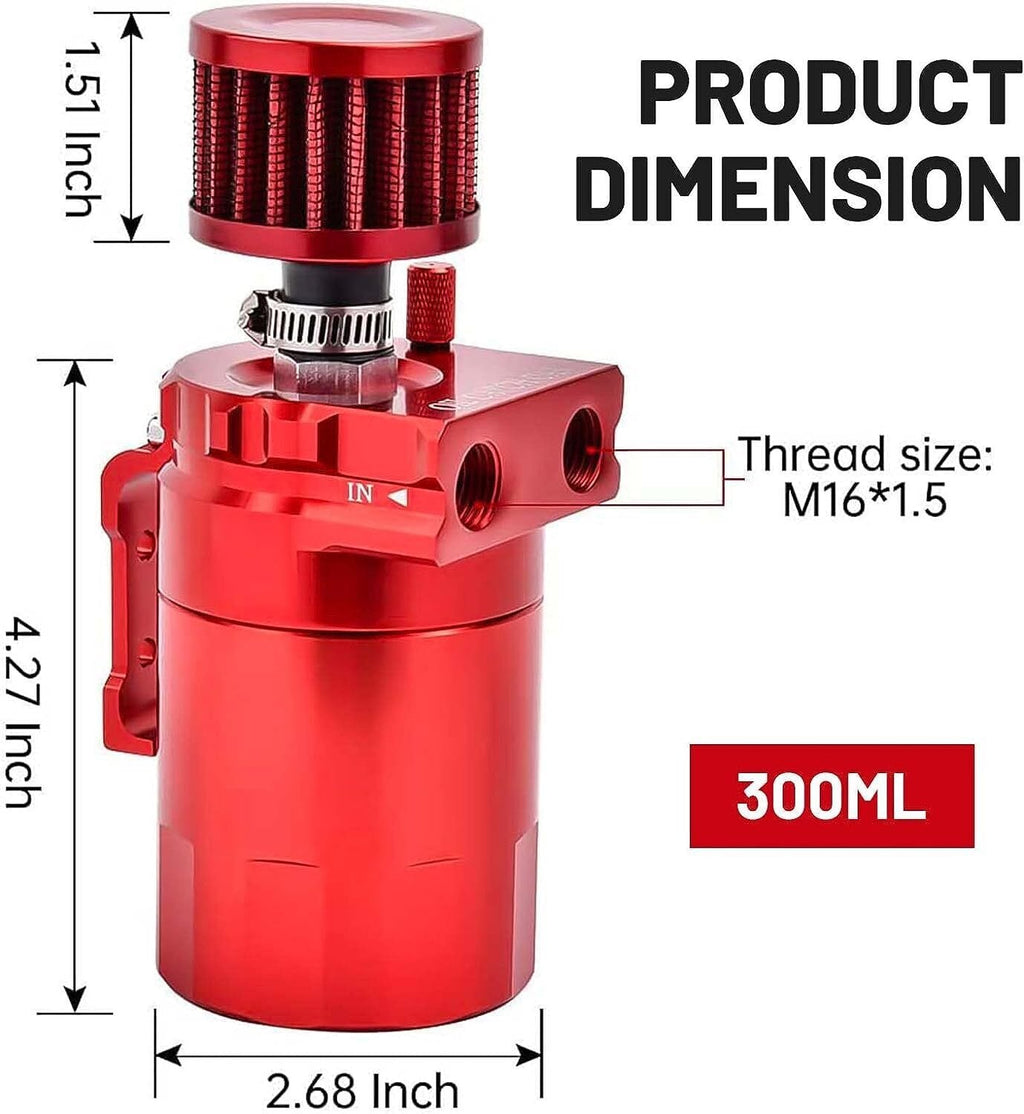 Oil Catch Can Kit Reservoir Tank Engine Red Polish Baffled Universal Aluminum