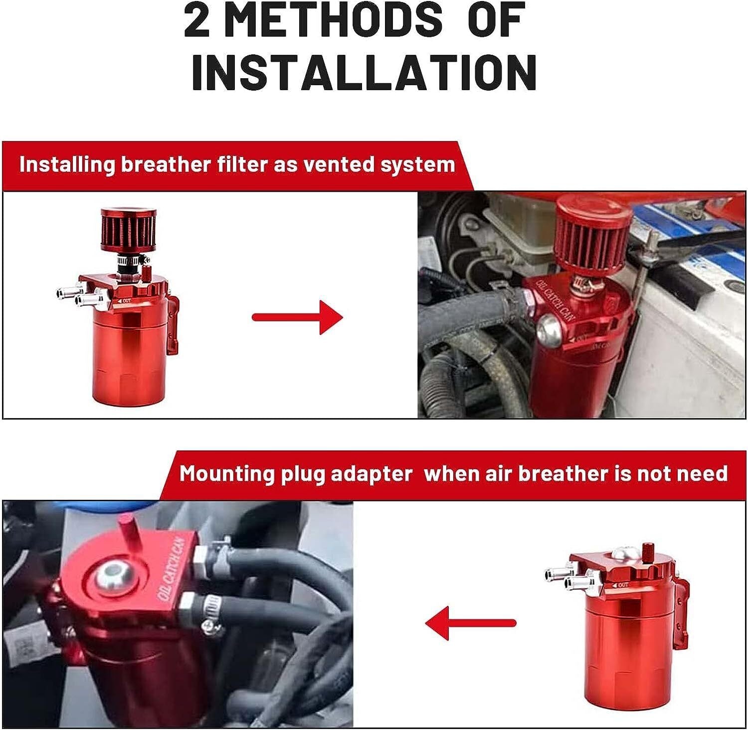 Oil Catch Can Kit Reservoir Tank Engine Red Polish Baffled Universal Aluminum