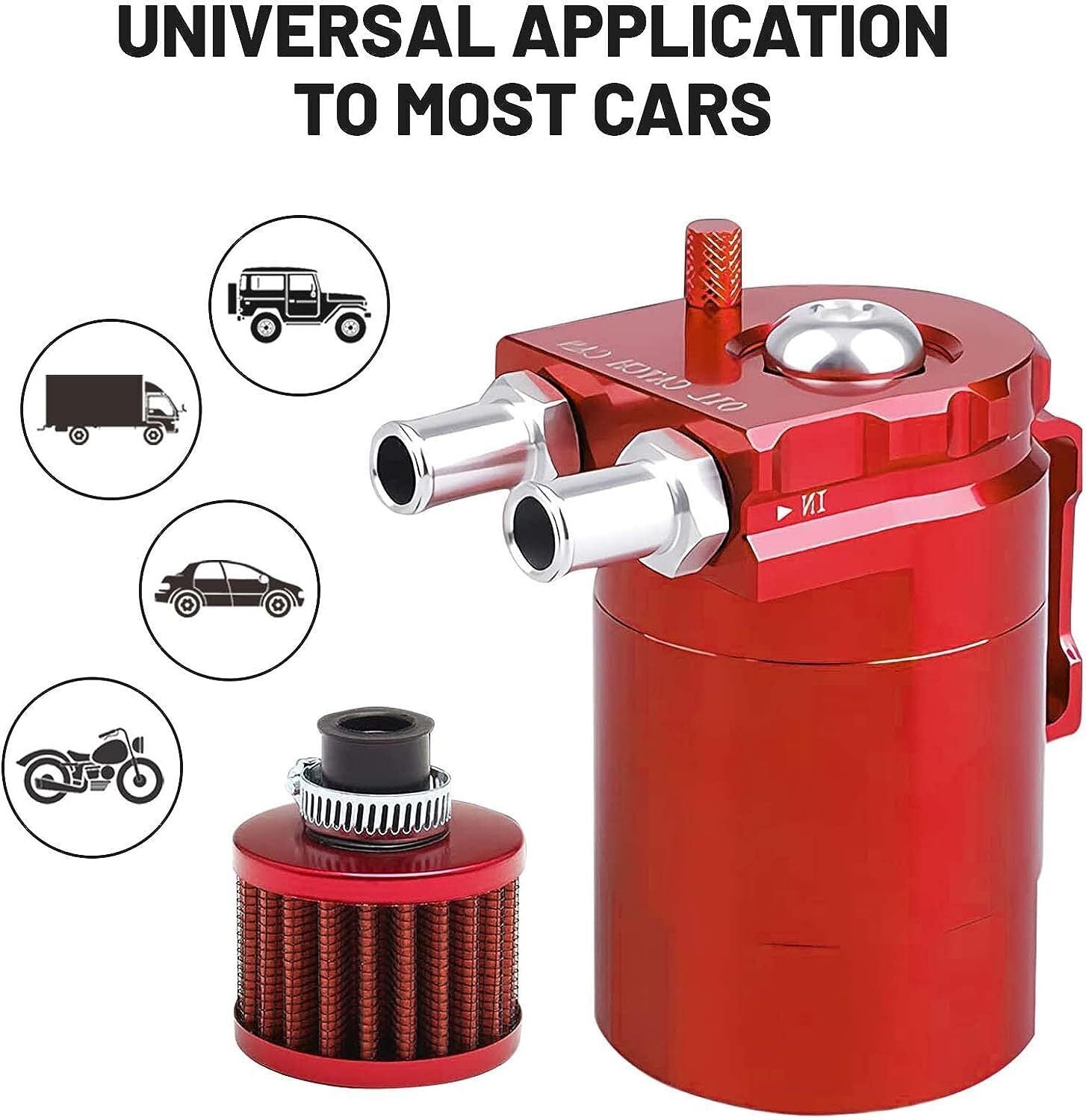 Oil Catch Can Kit Reservoir Tank Engine Red Polish Baffled Universal Aluminum