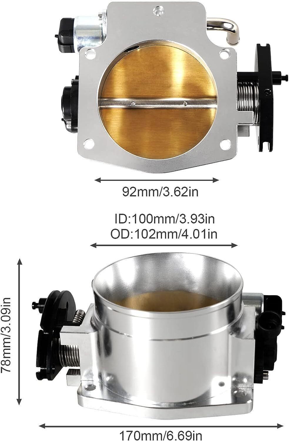 Aluminum 92mm Throttle Body& Adapter Plate for Chevy GM Gen III LS1 LS2 LS3 LS6