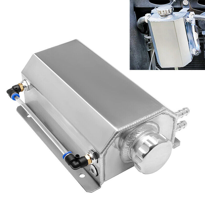 2L Universal Coolant Radiator Tank Aluminum Overflow Bottle Recovery With Cap