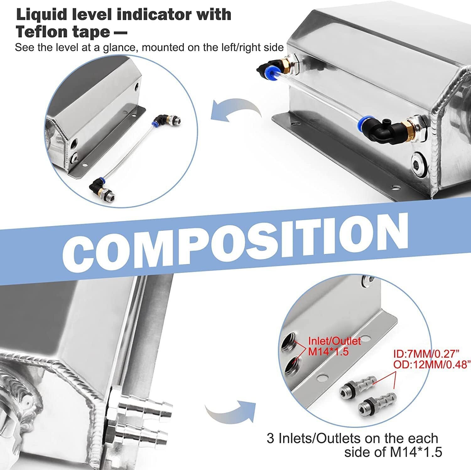 2L Universal Coolant Radiator Tank Aluminum Overflow Bottle Recovery With Cap