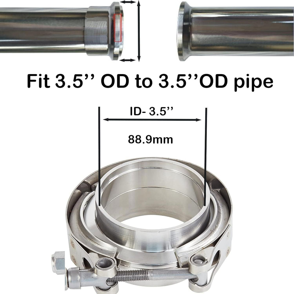 4PCS 3.5" Steel V-Band Bolt Clamp Kit Male/Female for Turbo Vband NEW