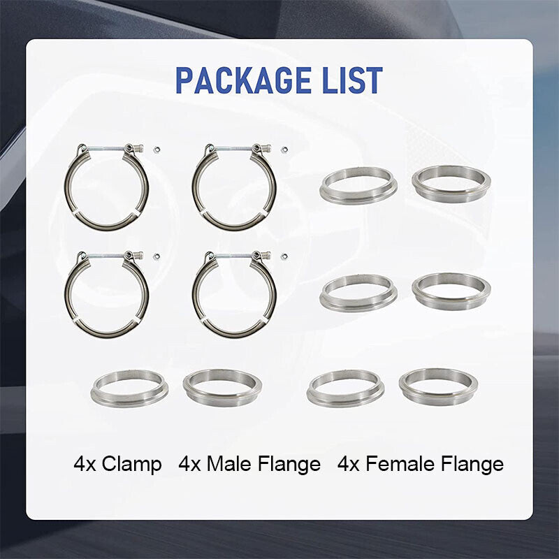 3" V-Band Flange&Clamp Kit Male/Female With Ridge Exhaust Steel X4 PCS