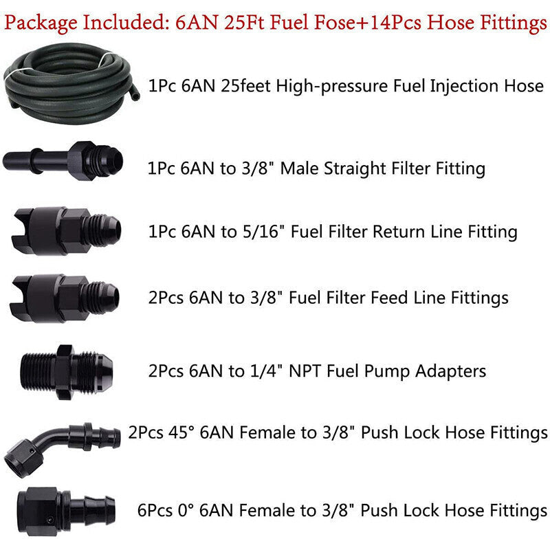 25Ft 3/8'' LS SWAP Fuel Injection Line Kit Complete Conversion EFI FI Fitting US