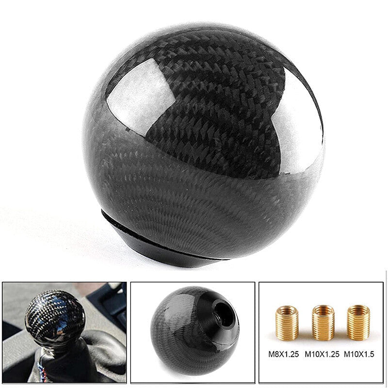 Universal Carbon Fiber Style Gear Shift Knob Round Ball with 3 Adapters