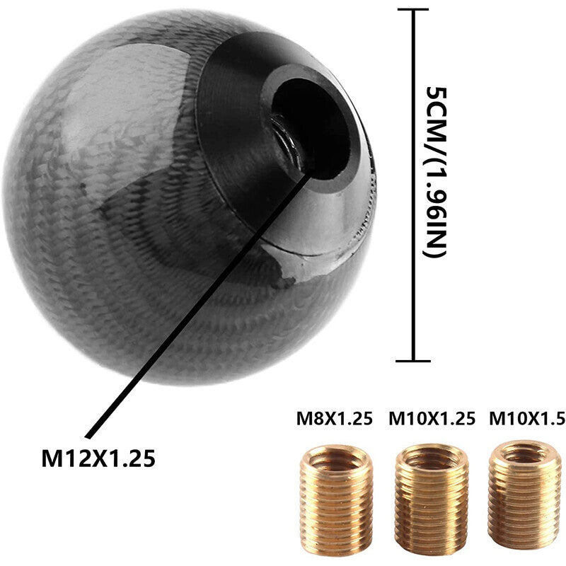 Universal Carbon Fiber Style Gear Shift Knob Round Ball with 3 Adapters