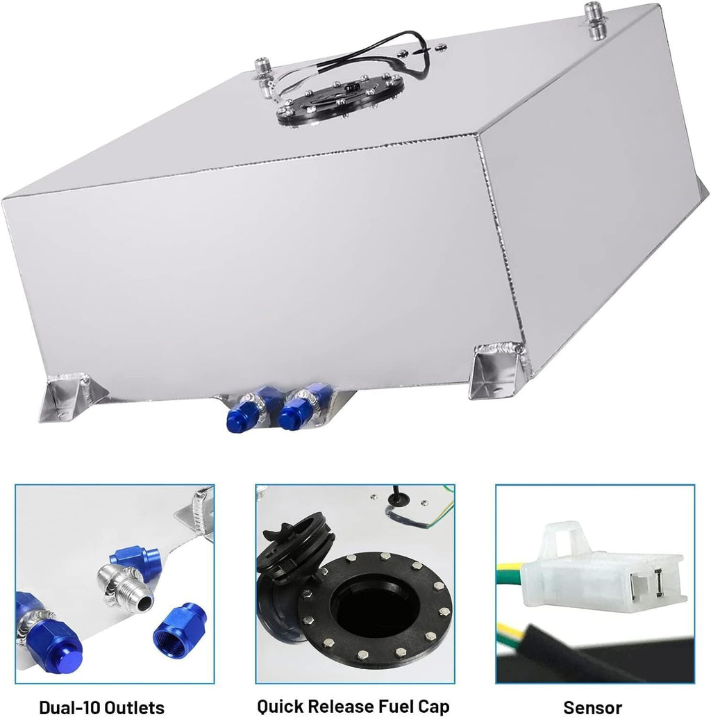 20 GALLON ALUMINUM FUEL CELL GAS TANK+CAP+LEVEL SENDER+STEEL FUEL LINE KIT US