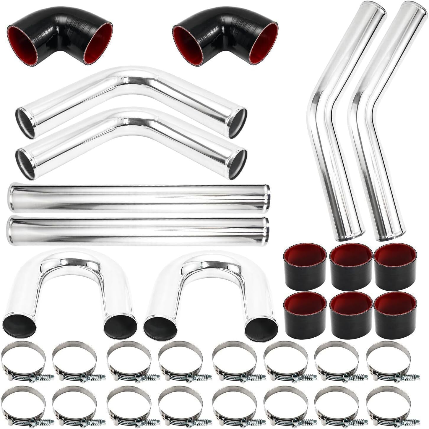 2.5" Aluminum Turbo Intercooler Piping Kit + Elbow Hose + Bolt Clamps Part New