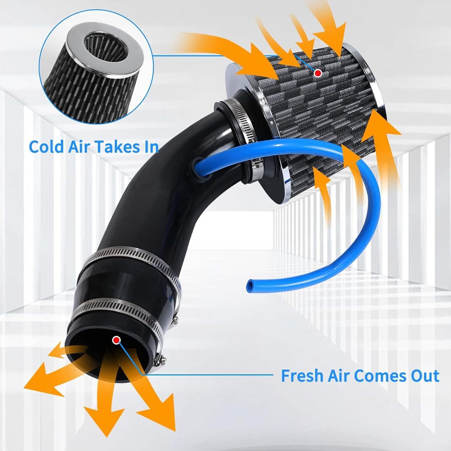 Black 3" Cold Air Intake Filter Induction Kit Pipe Power Flow Hose System US New
