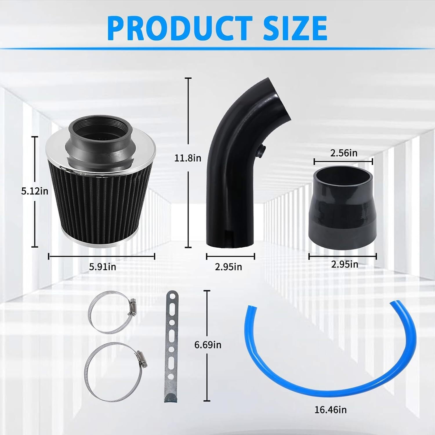 Black 3" Cold Air Intake Filter Induction Kit Pipe Power Flow Hose System US New