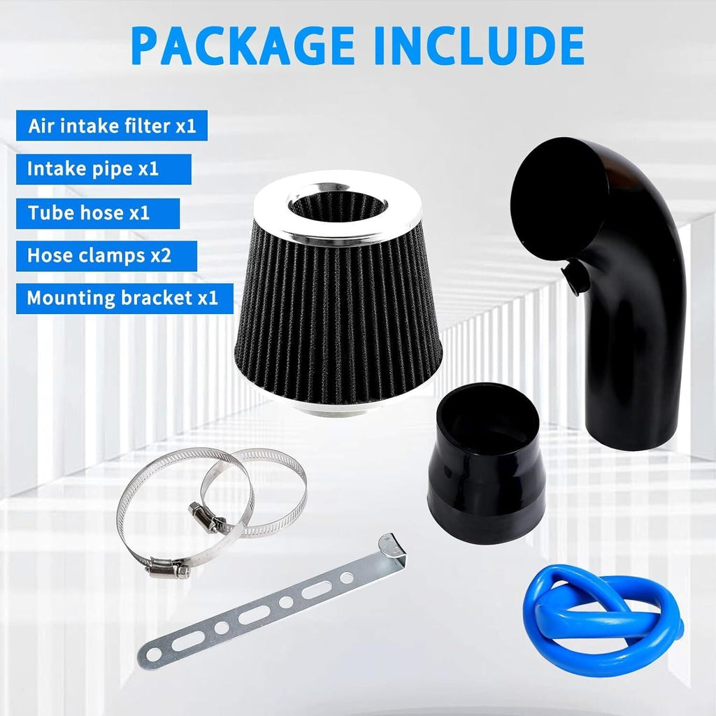 Black 3" Cold Air Intake Filter Induction Kit Pipe Power Flow Hose System US New