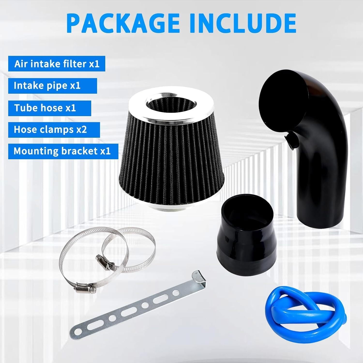 Black 3" Cold Air Intake Filter Induction Kit Pipe Power Flow Hose System US New