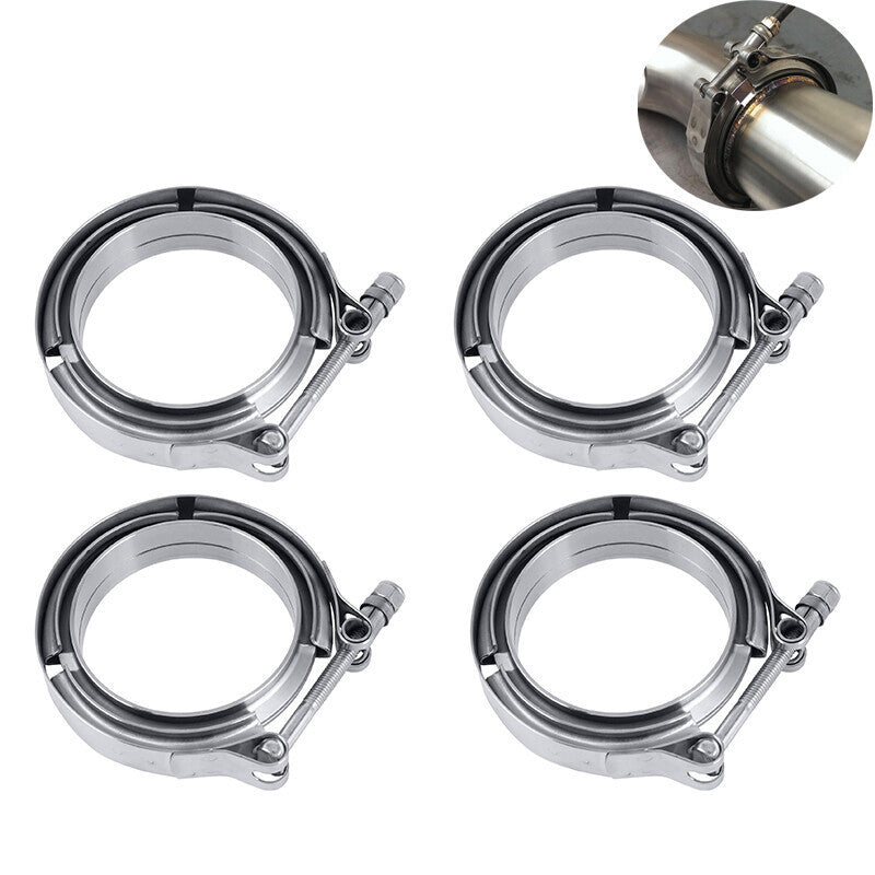 4X 3.5" Inch V Band Exhaust Clamp Kit with Flange Male Female Sliver Steel