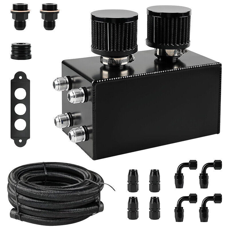 AN10 Inlet Oil Catch Can Reservoir Tank Dual Breather Filter Baffled Tank Kit