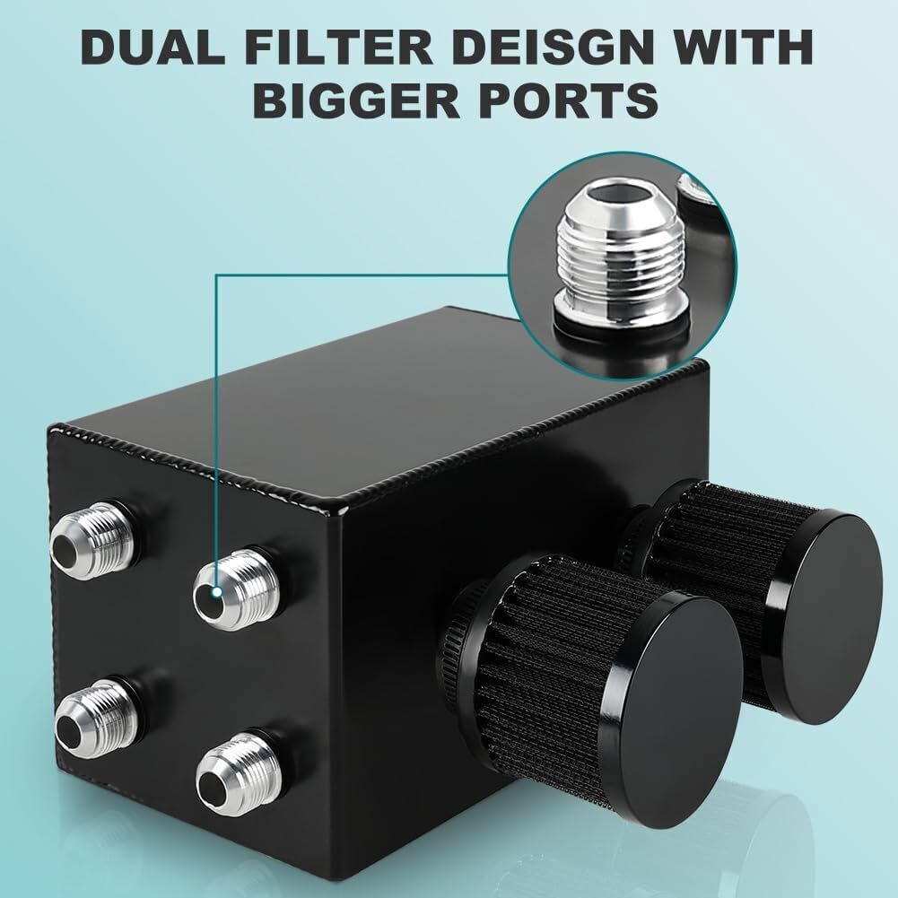 AN10 Inlet Oil Catch Can Reservoir Tank Dual Breather Filter Baffled Tank Kit