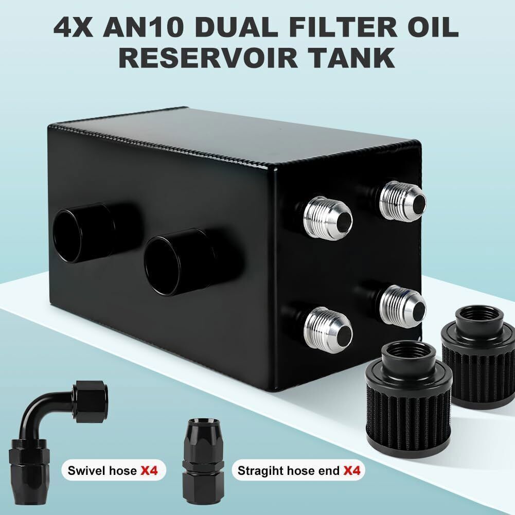 AN10 Inlet Oil Catch Can Reservoir Tank Dual Breather Filter Baffled Tank Kit