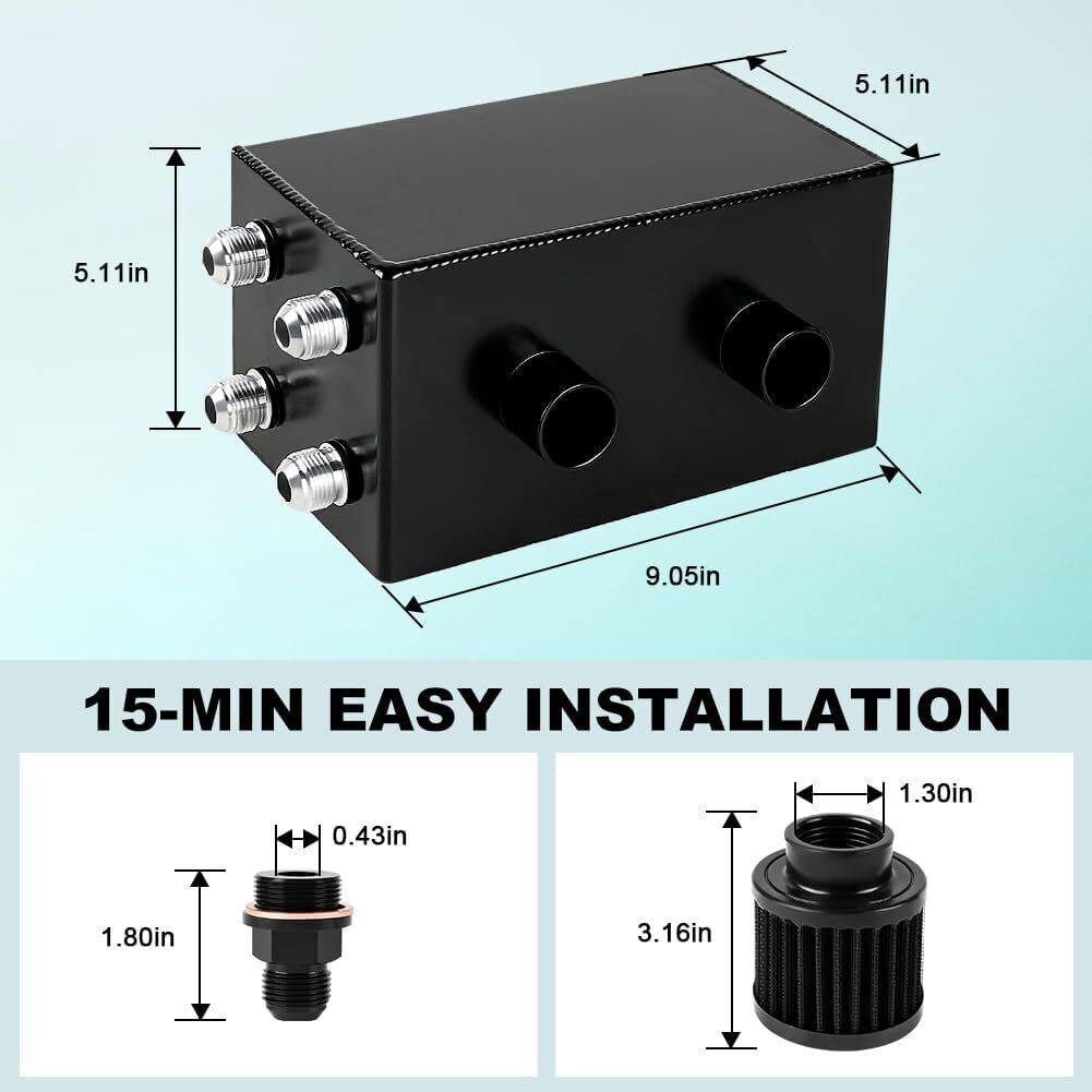 AN10 Inlet Oil Catch Can Reservoir Tank Dual Breather Filter Baffled Tank Kit