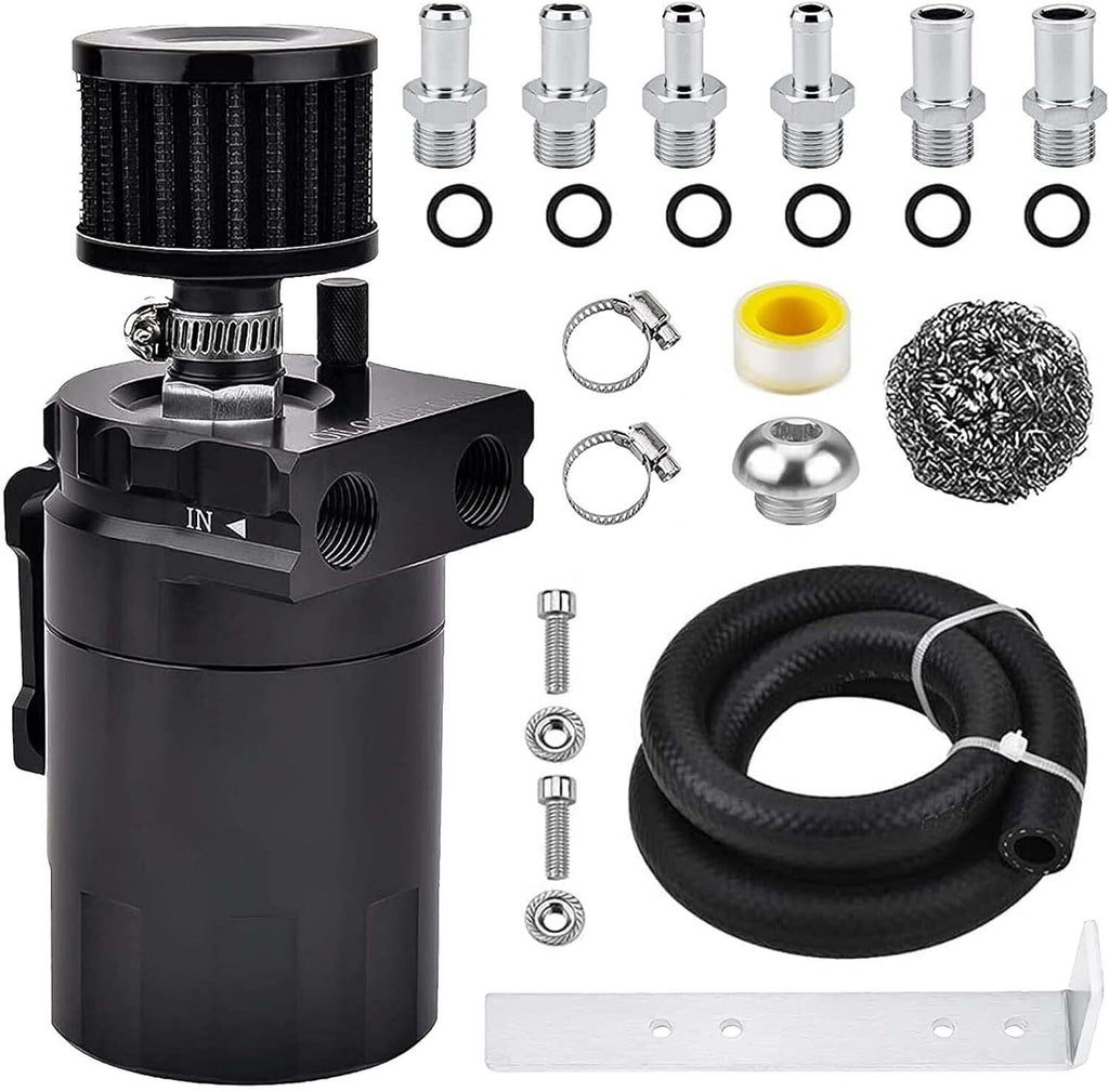 Oil Catch Can Kit Reservoir Black Tank with Breather Filter Universal Aluminum