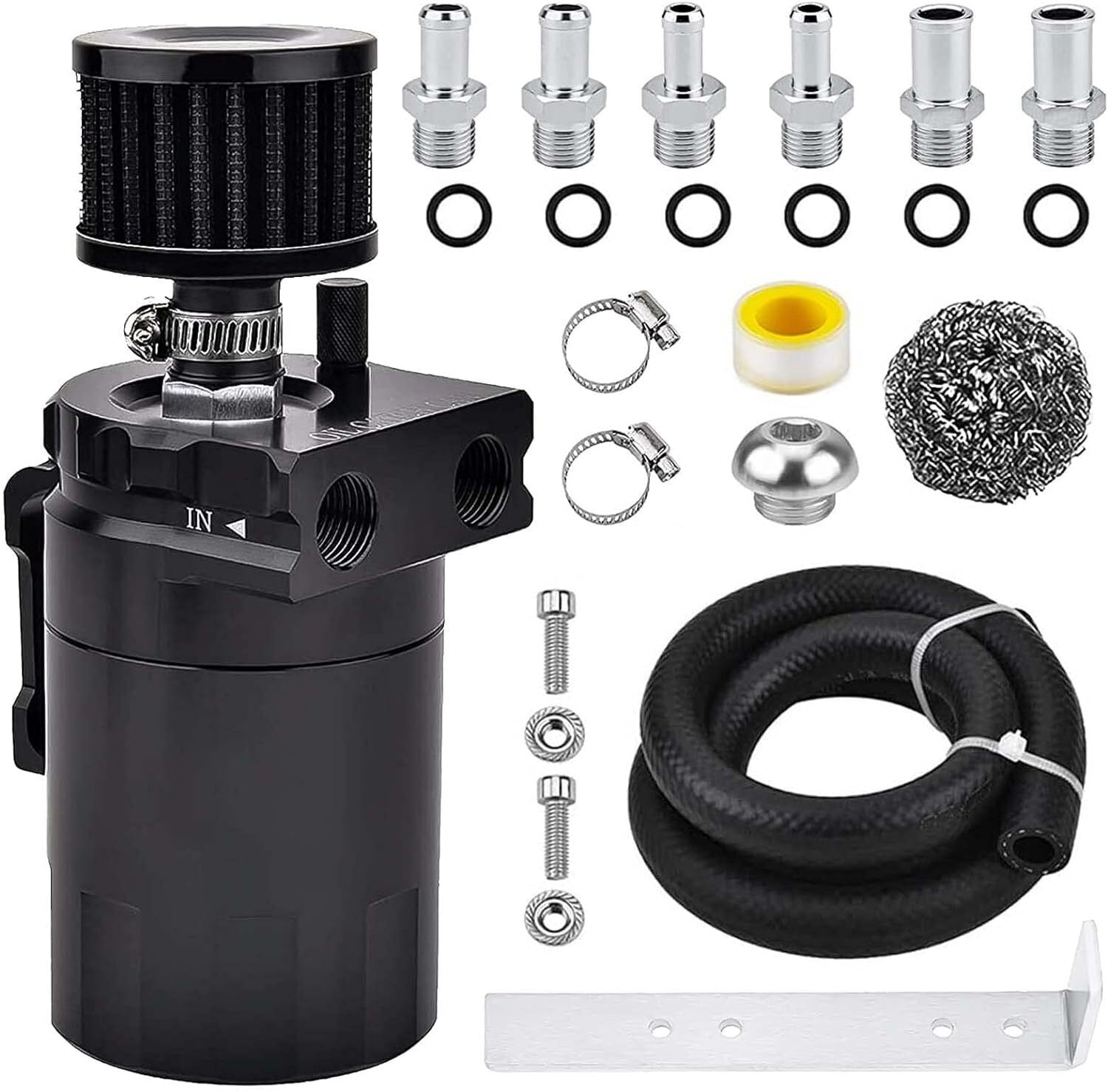 Oil Catch Can Kit Reservoir Black Tank with Breather Filter Universal Aluminum