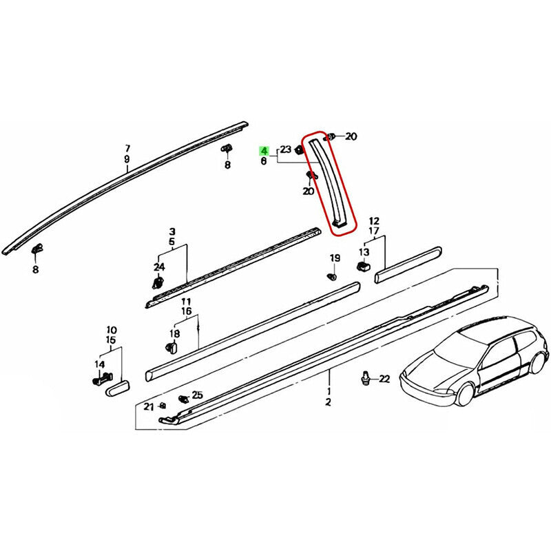 New Left&Right Side Door Garnish Trim Pillar Sash For 1992-1995 Honda Civic US