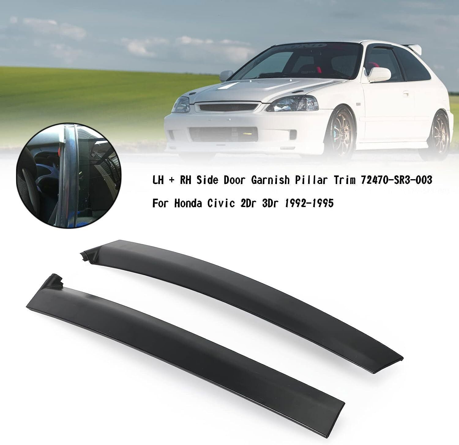 New Left&Right Side Door Garnish Trim Pillar Sash For 1992-1995 Honda Civic US