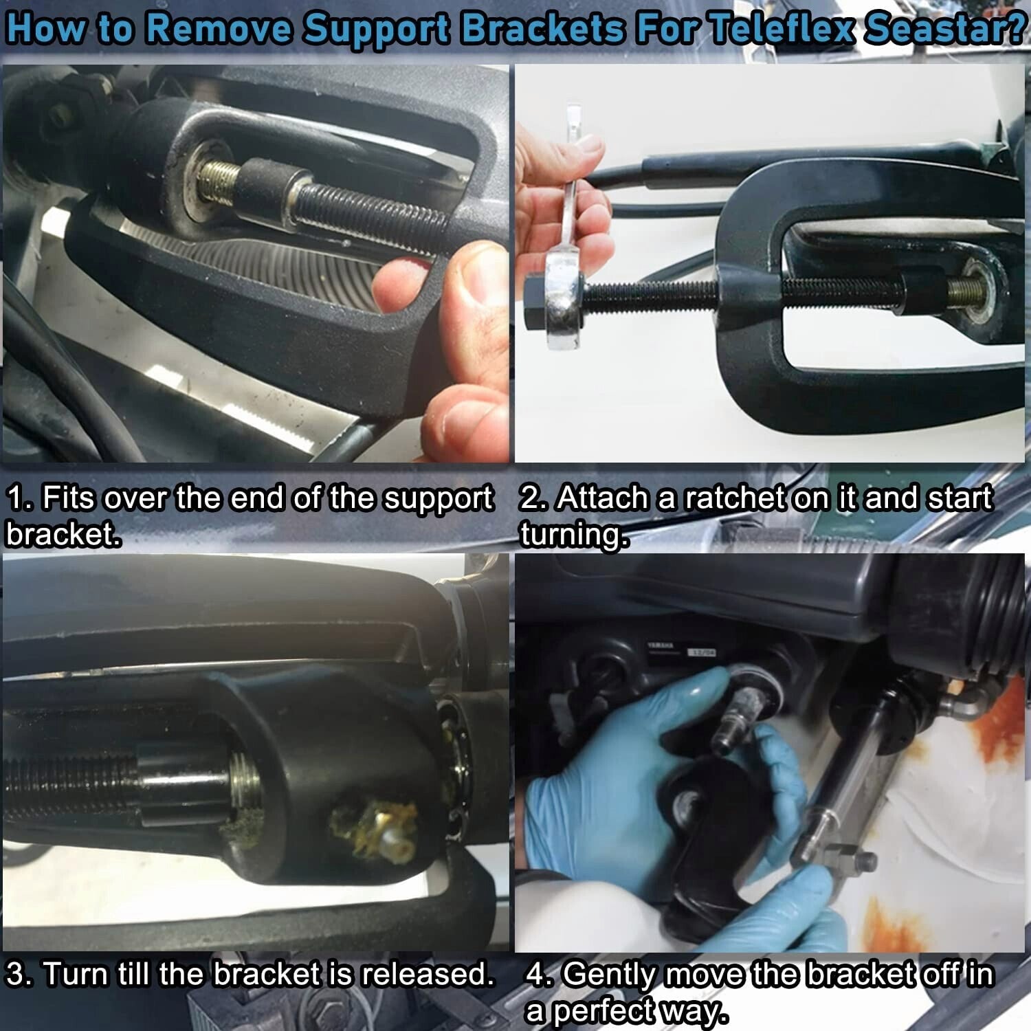 Hydraulic Steering Support Bracket Puller Steel Fits for Seastar, Uflex Black