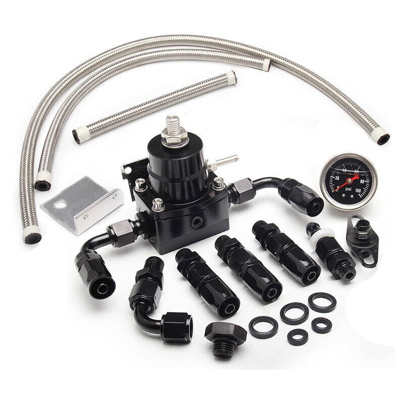 Fuel Pressure Regulator Kit 0-100psi Gauge AN6-6AN Fuel Line Fitting Universal