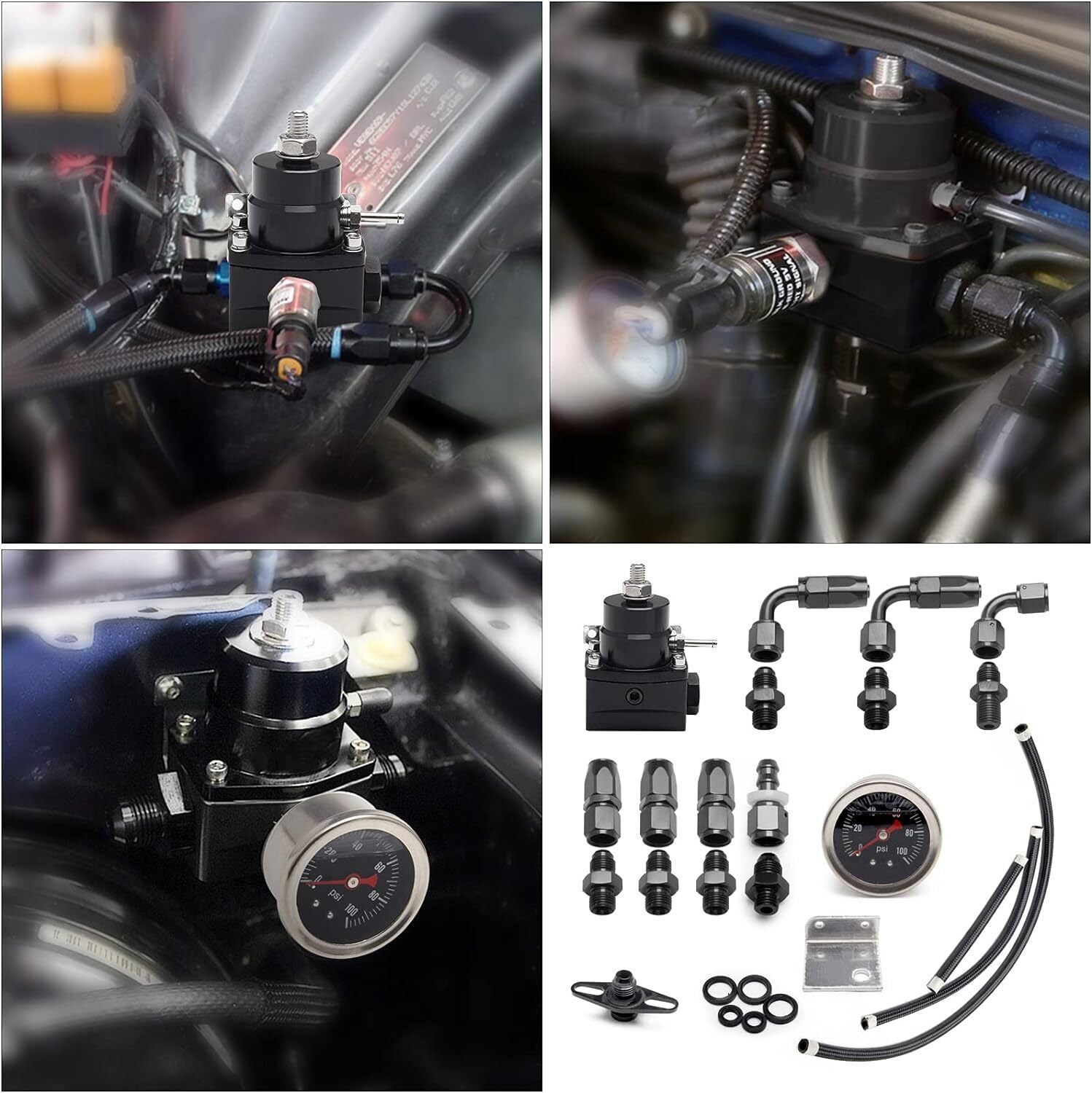 Fuel Pressure Regulator Kit 0-100psi Gauge AN6-6AN Fuel Line Fitting Universal