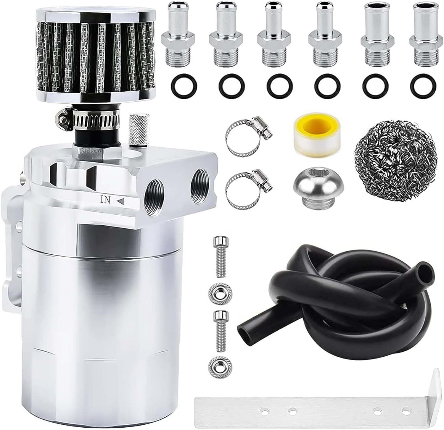 Universal Oil Catch Can Kit Reservoir Tank Engine Polish Baffled Aluminum Silver