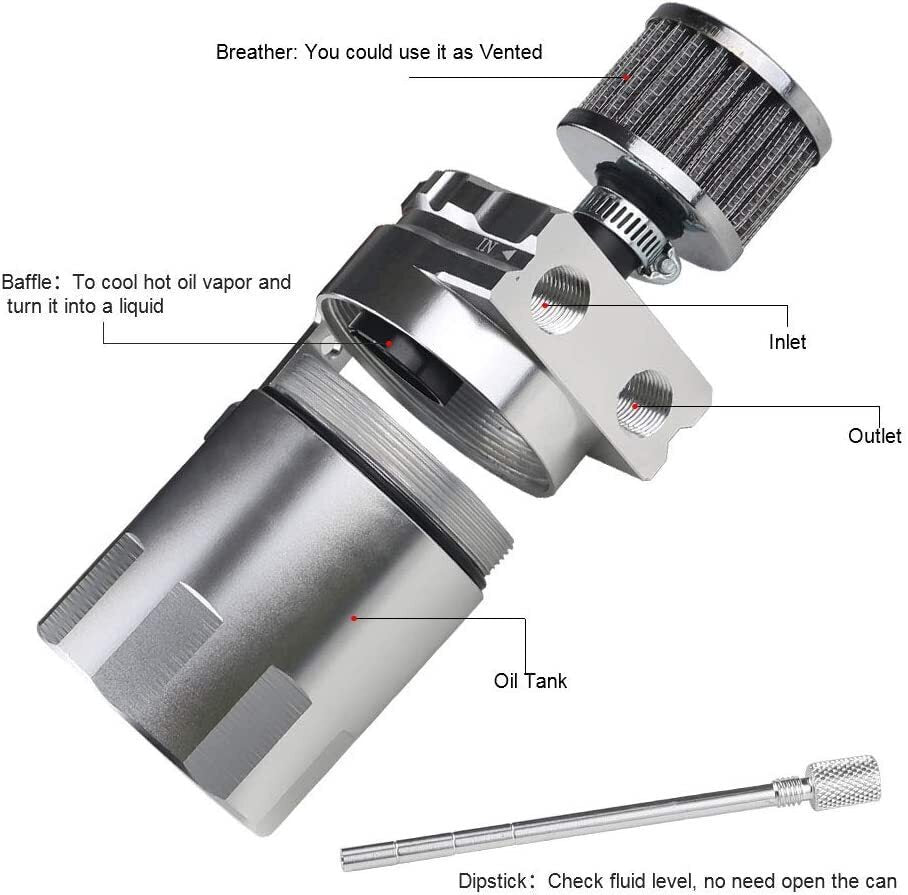 Universal Oil Catch Can Kit Reservoir Tank Engine Polish Baffled Aluminum Silver